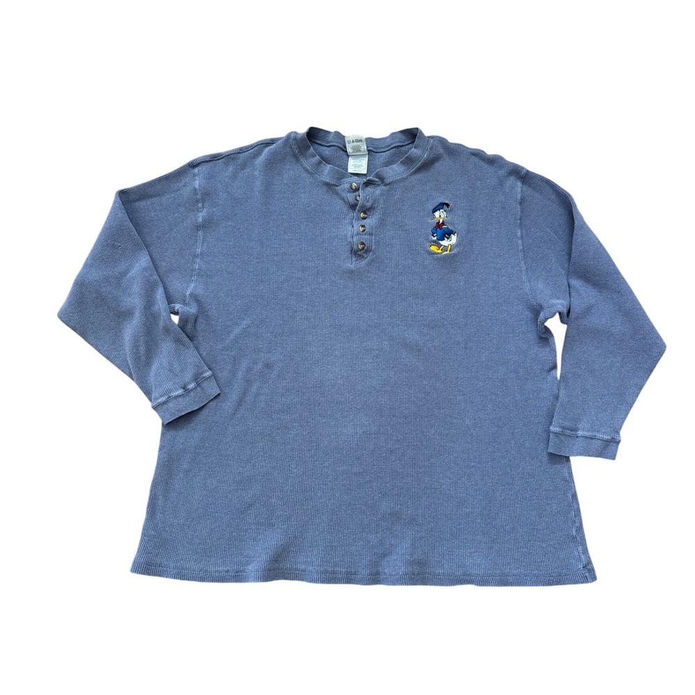 Disney‎ Catalog Henley Shirt Mens Blue Donald Duck Waffle Knit Vintage SIZE 3X